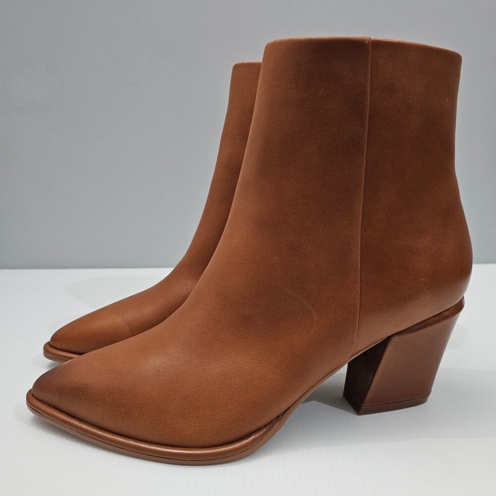 Blondo Cognac Leather Square Toe Block Heel Ankle Boots